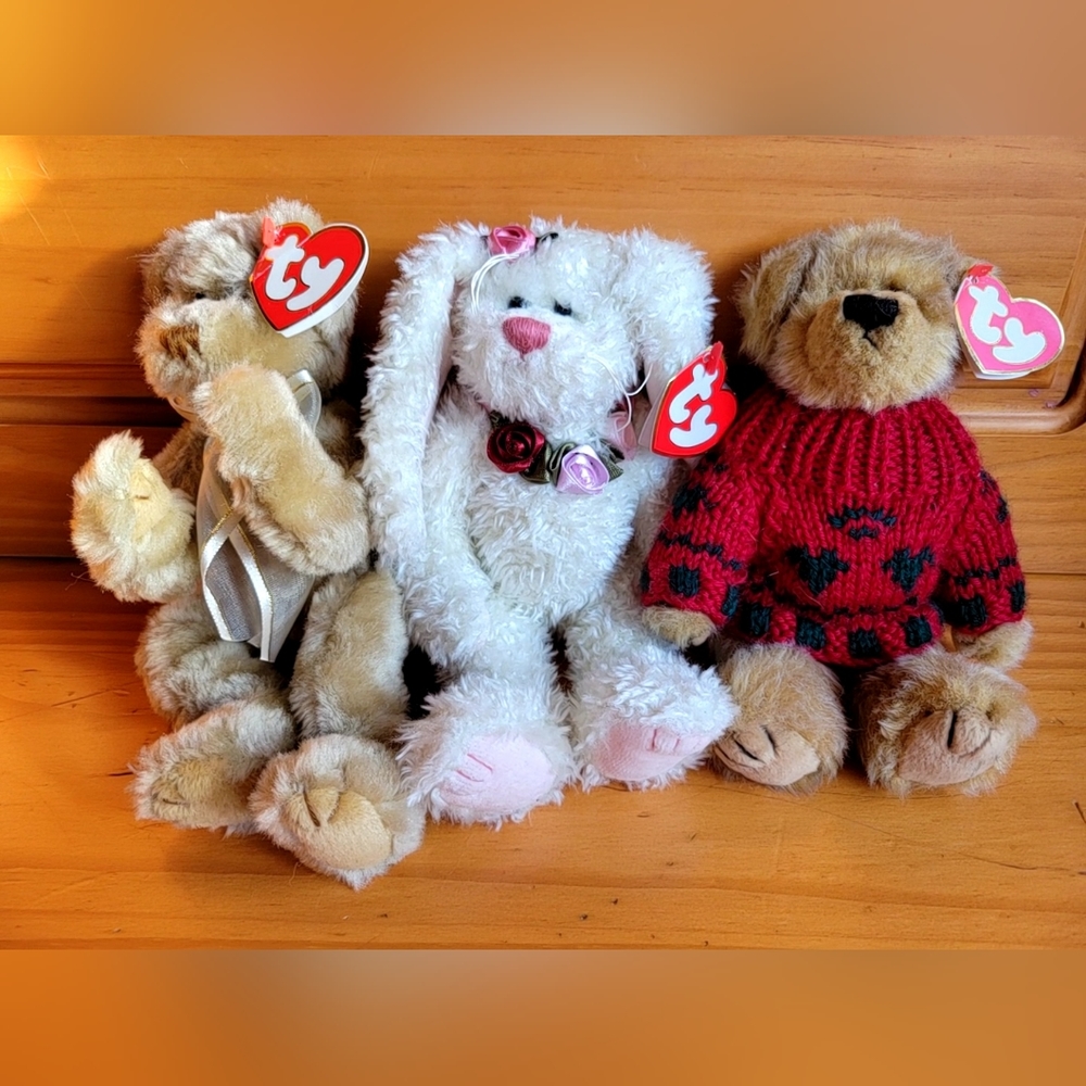 Set of 3 Vintage TY Attic Treasures Posable Plush - C. 1993 w/ Tags
